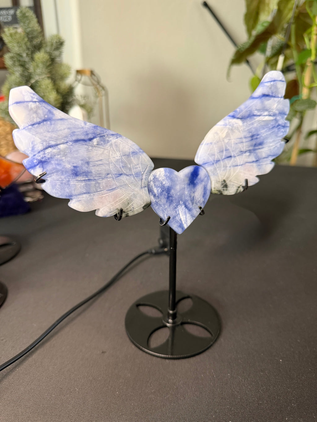 Natural Blue Sodalite Hackmanite Angel Wings with Heart Center