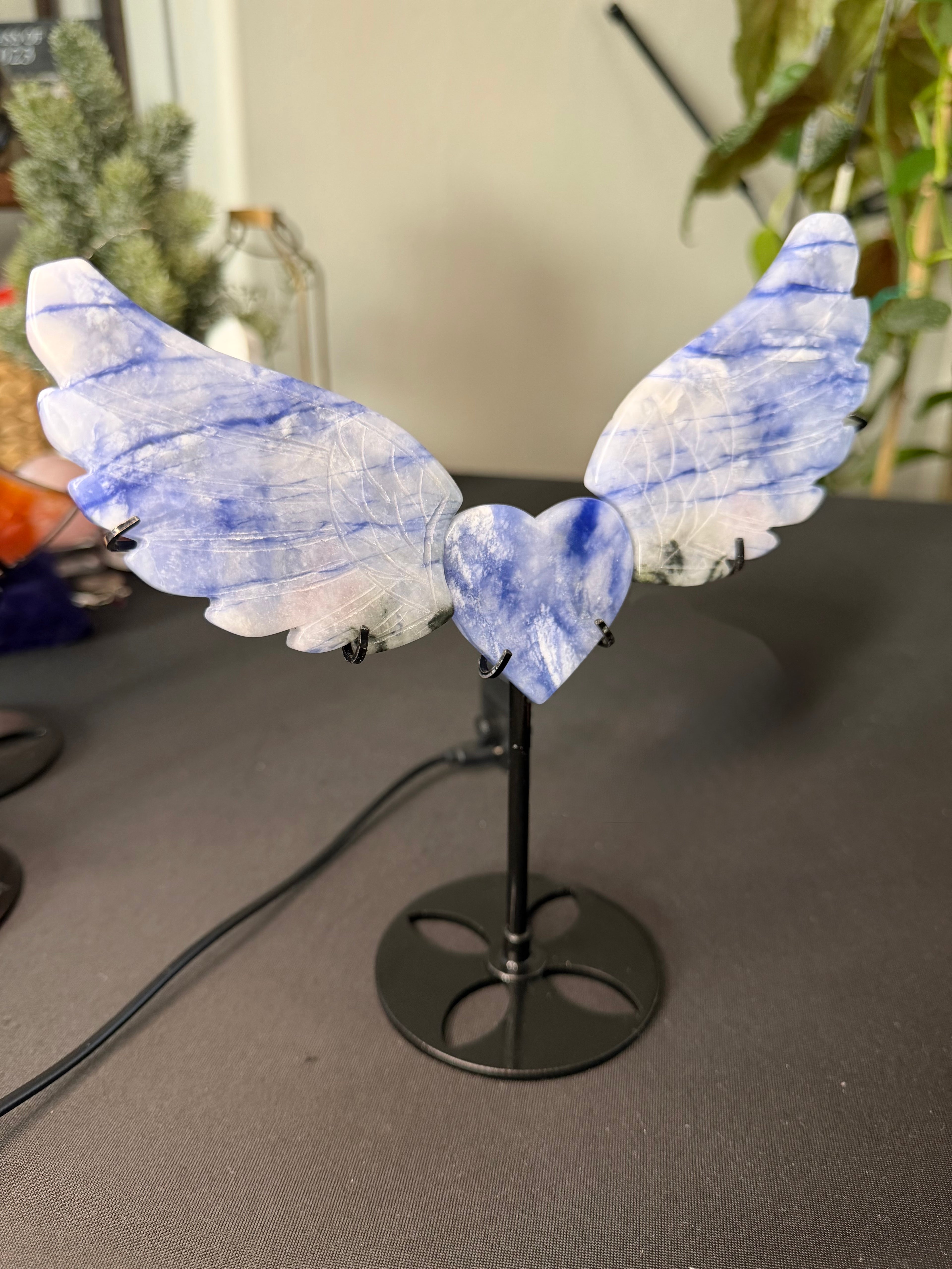 Natural Blue Sodalite Hackmanite Angel Wings with Heart Center