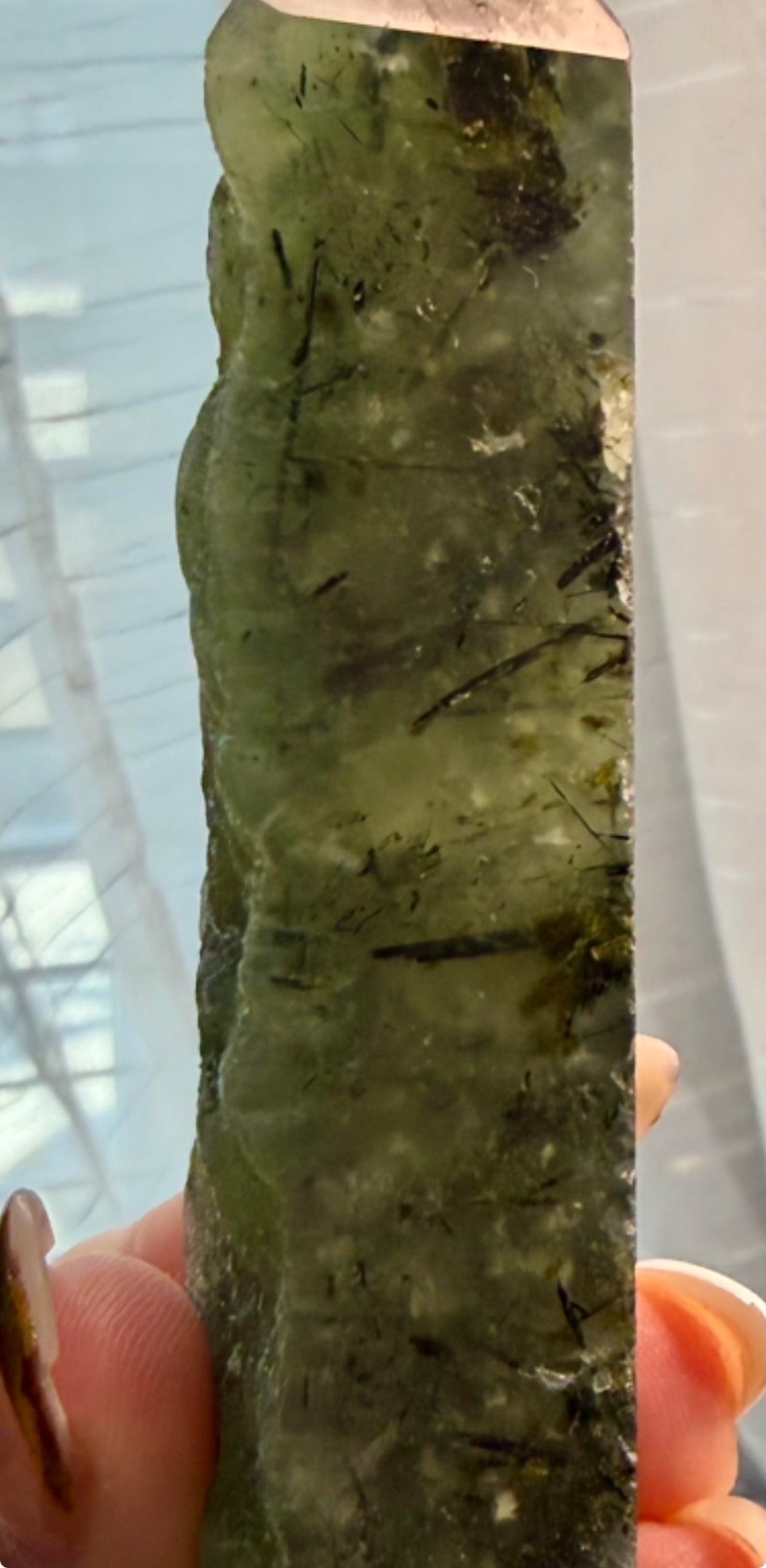 Prehnite Epidote Polished Crystal Tower 3.5" - Green Mineral Specimen