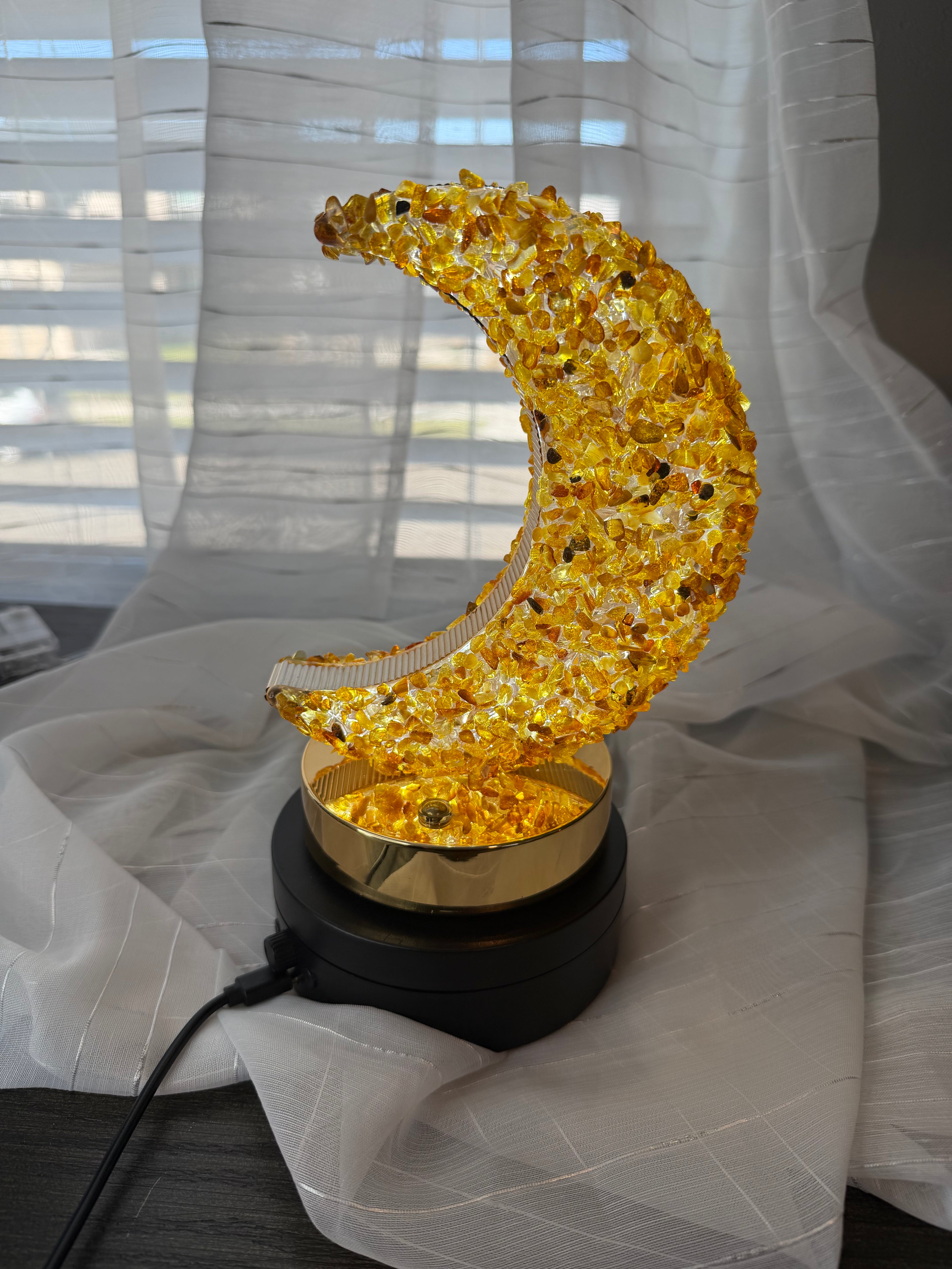 Amber Crystal Moon Lamp - Dimmable