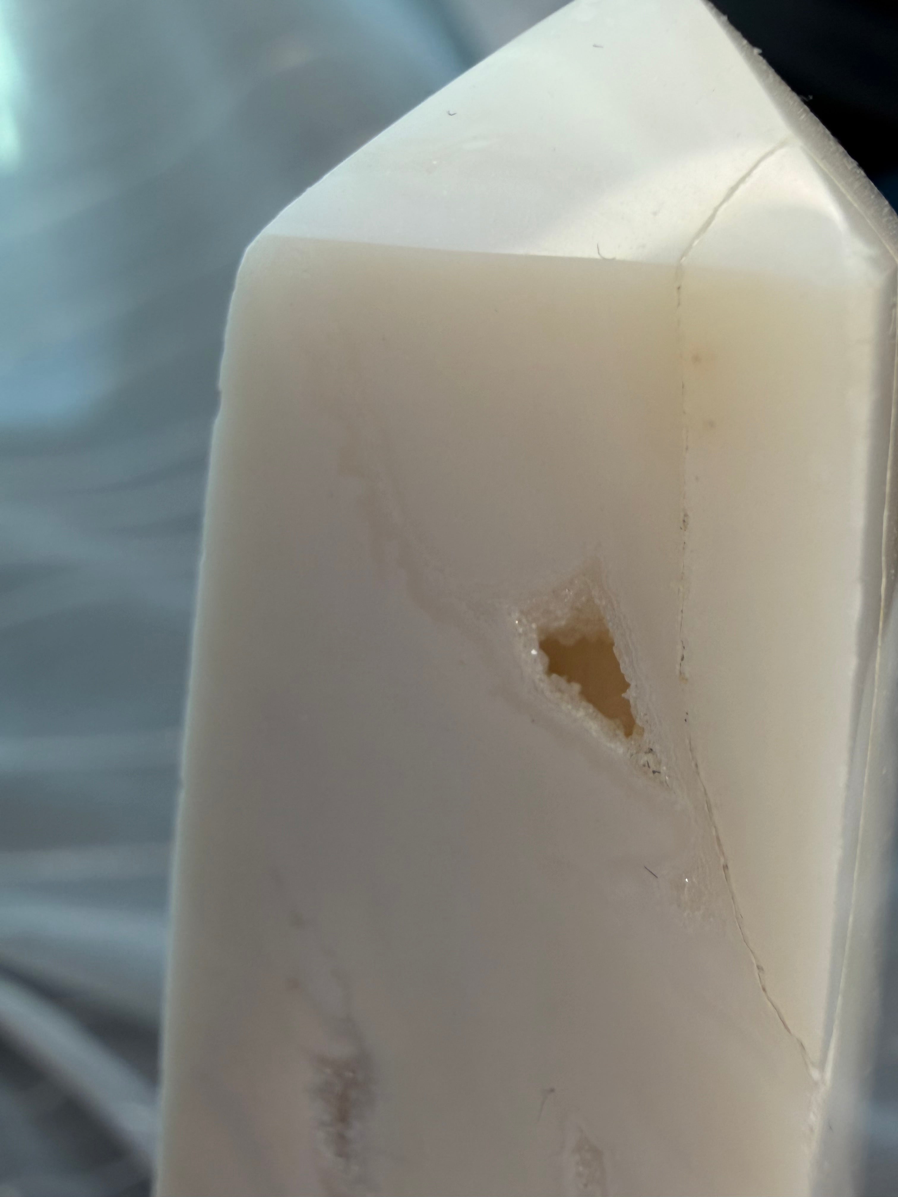 Polished White Druzy
Quartz Tower Obelisk -
Natural Mineral Specimen