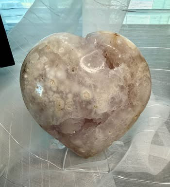 Amazing Large Pink Flower Agate Heart – Druzy Quartz Stone Decor