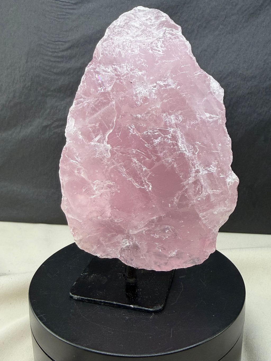 Gemmy Raw Rose Quartz Stone on Metal Stand - Pink Mineral Display Specimen