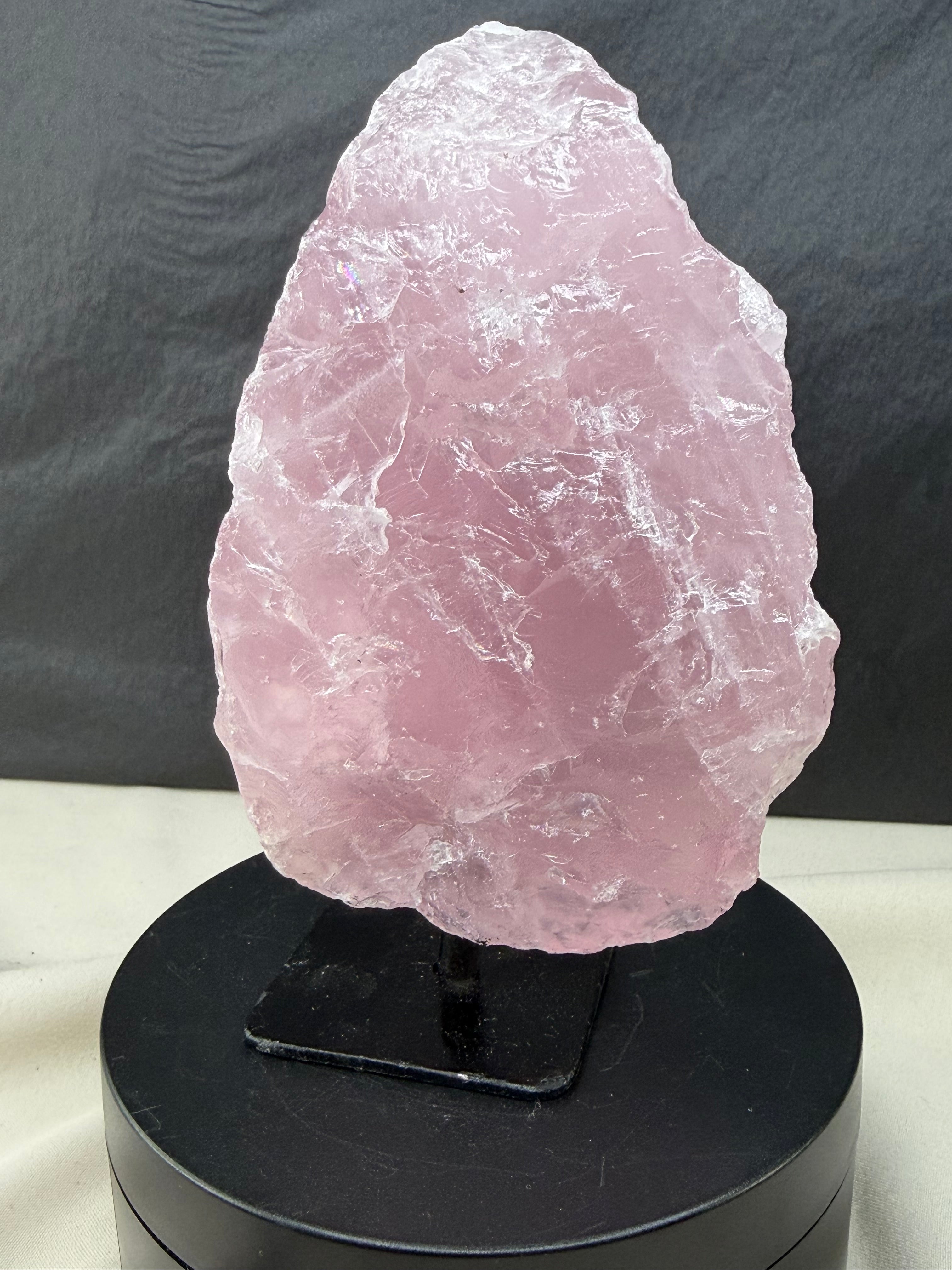 Gemmy Raw Rose Quartz Stone on Metal Stand - Pink Mineral Display Specimen