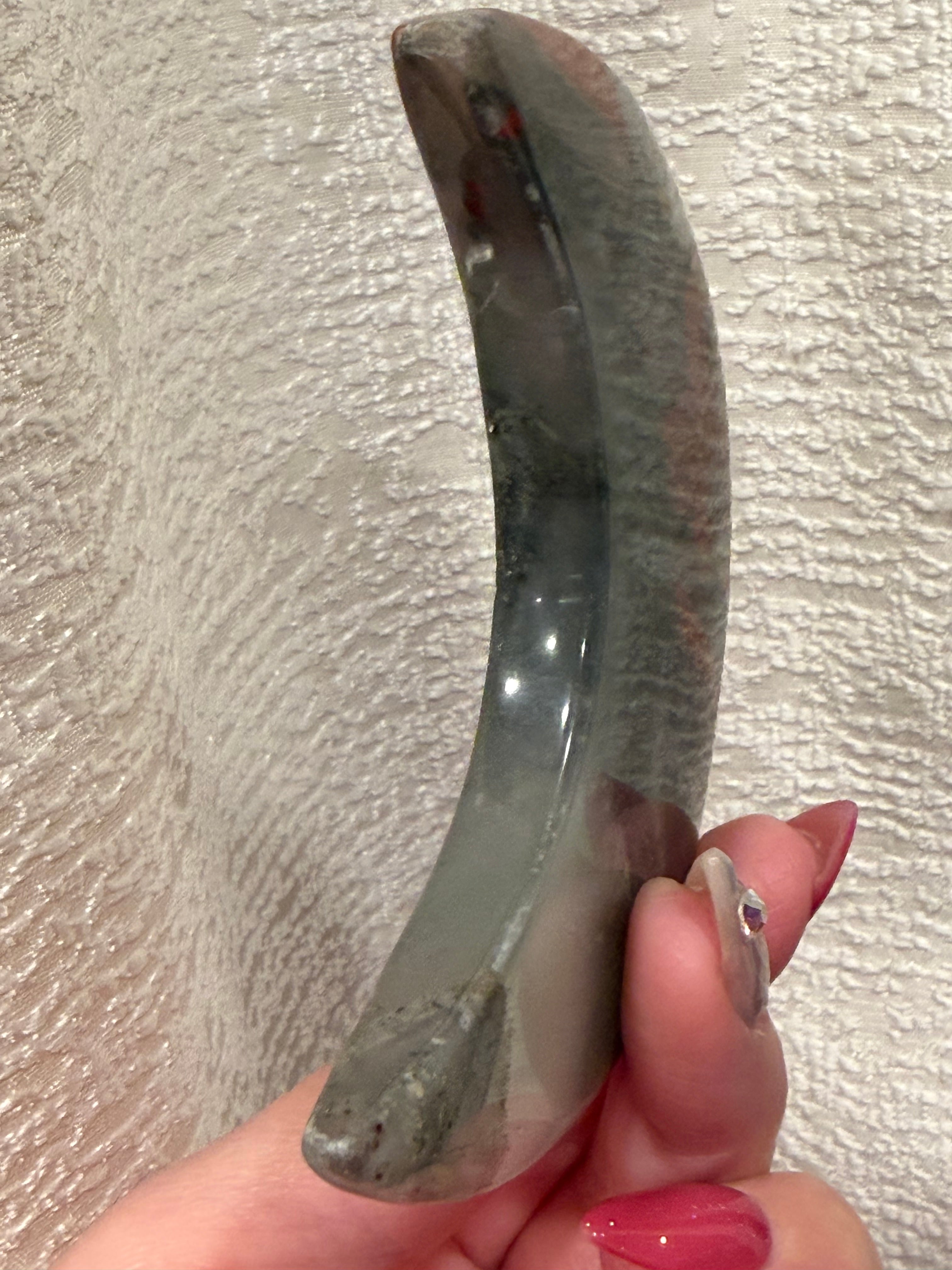 African Bloodstone Crescent Moon on Metal Stand - Natural Stone Decor