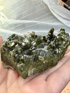 Natural Epidote on Quartz Crystal Cluster - Green Mineral Specimen 2.5"