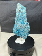 Raw Blue Apatite Stone on Stand