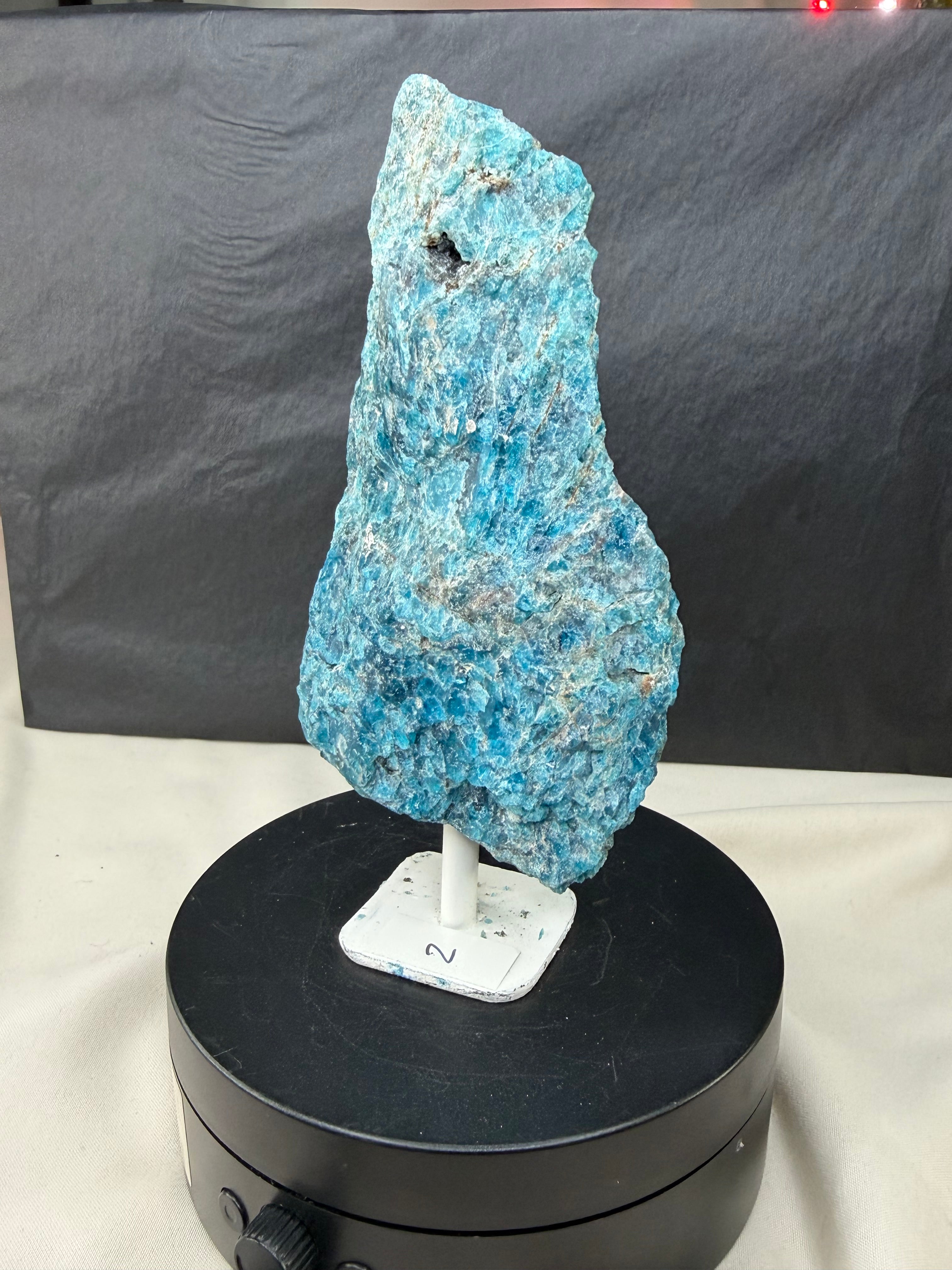Raw Blue Apatite Stone on Stand