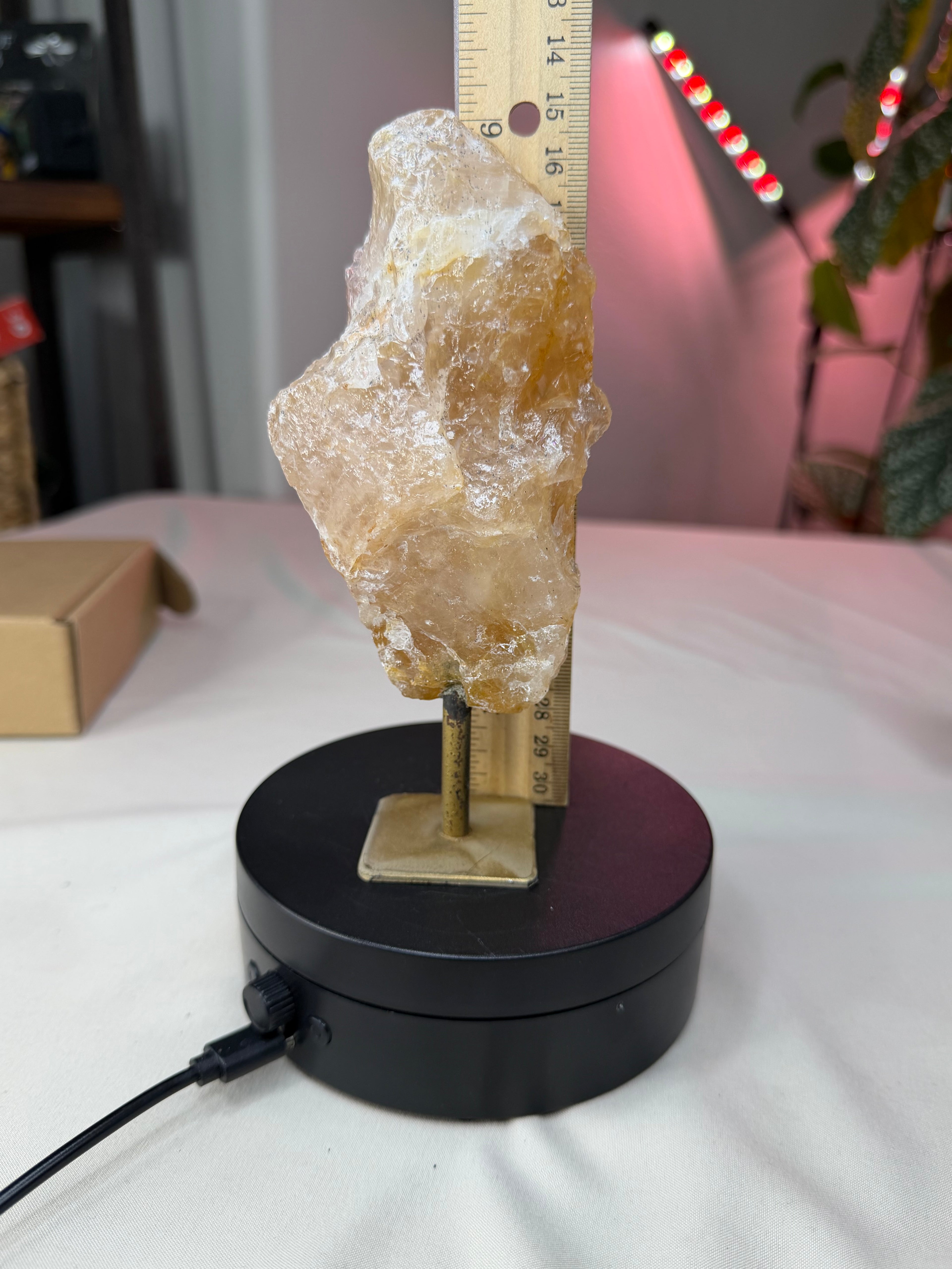 Golden Hematoid Quartz Stone on Stand - Raw Natural Mineral Display