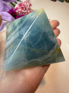 Imperfect Blue Onyx Pyramid - Natural Banded Stone Carving for Home Decor