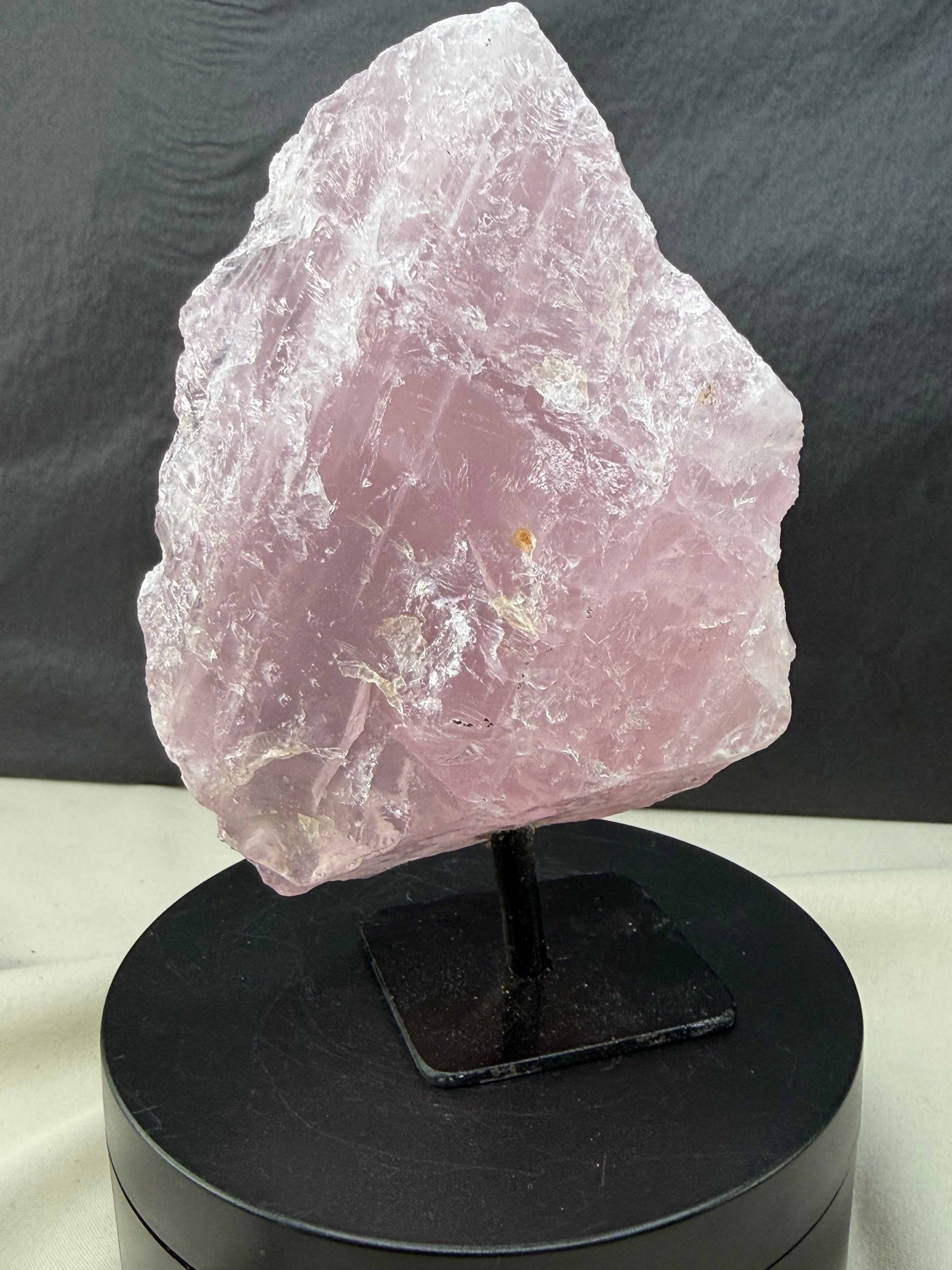 Gemmy Raw Rose Quartz Stone on Metal Stand - Pink Mineral Display Specimen