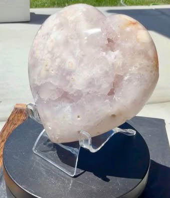 Amazing Large Pink Flower Agate Heart – Druzy Quartz Stone Decor