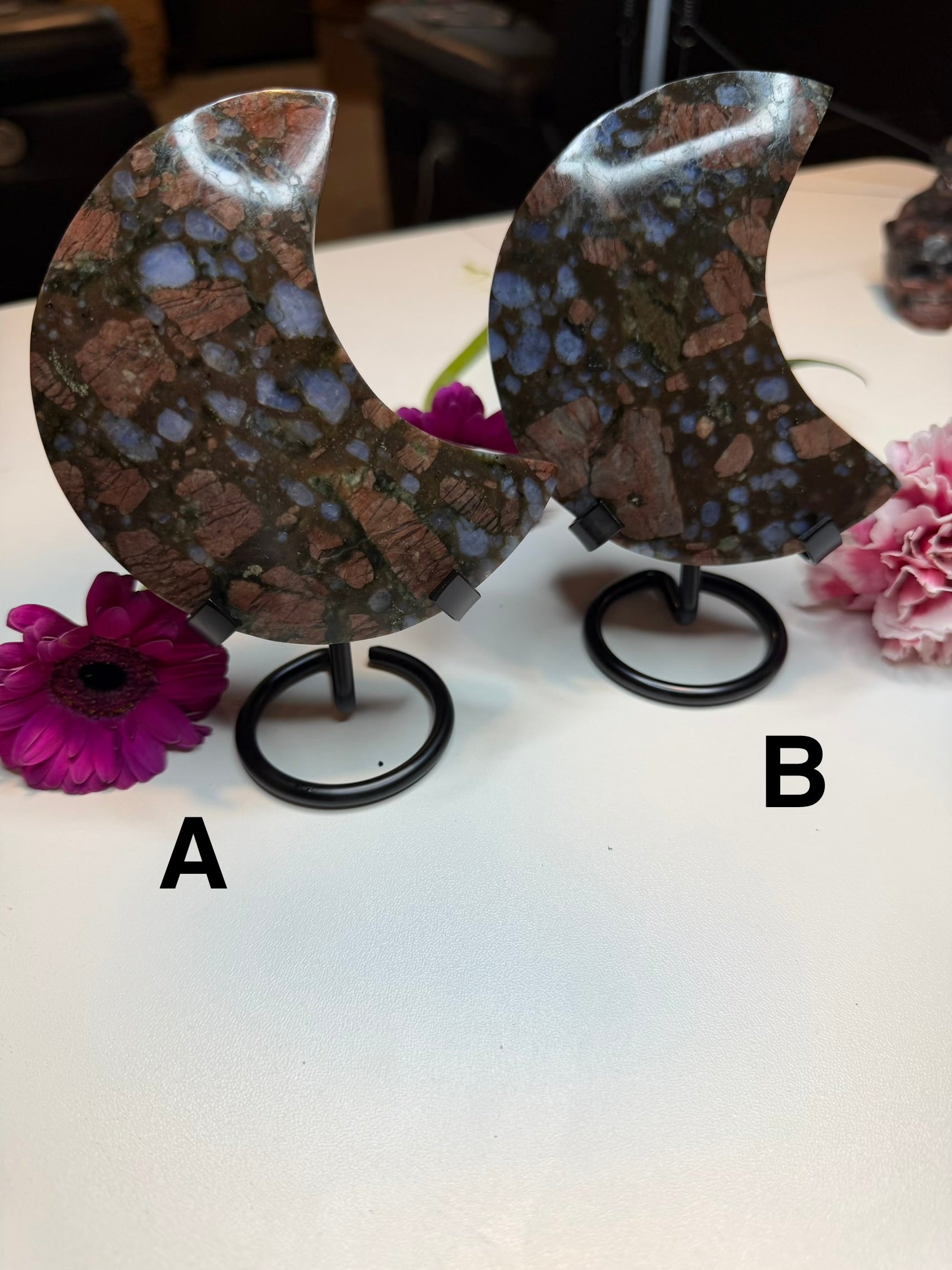 Que Sera Jasper Crescent Moon Carvings