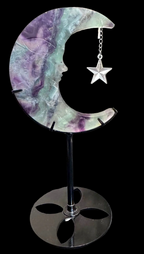 Beautiful Fluorite Crescent Moon Crystal with Star Charm