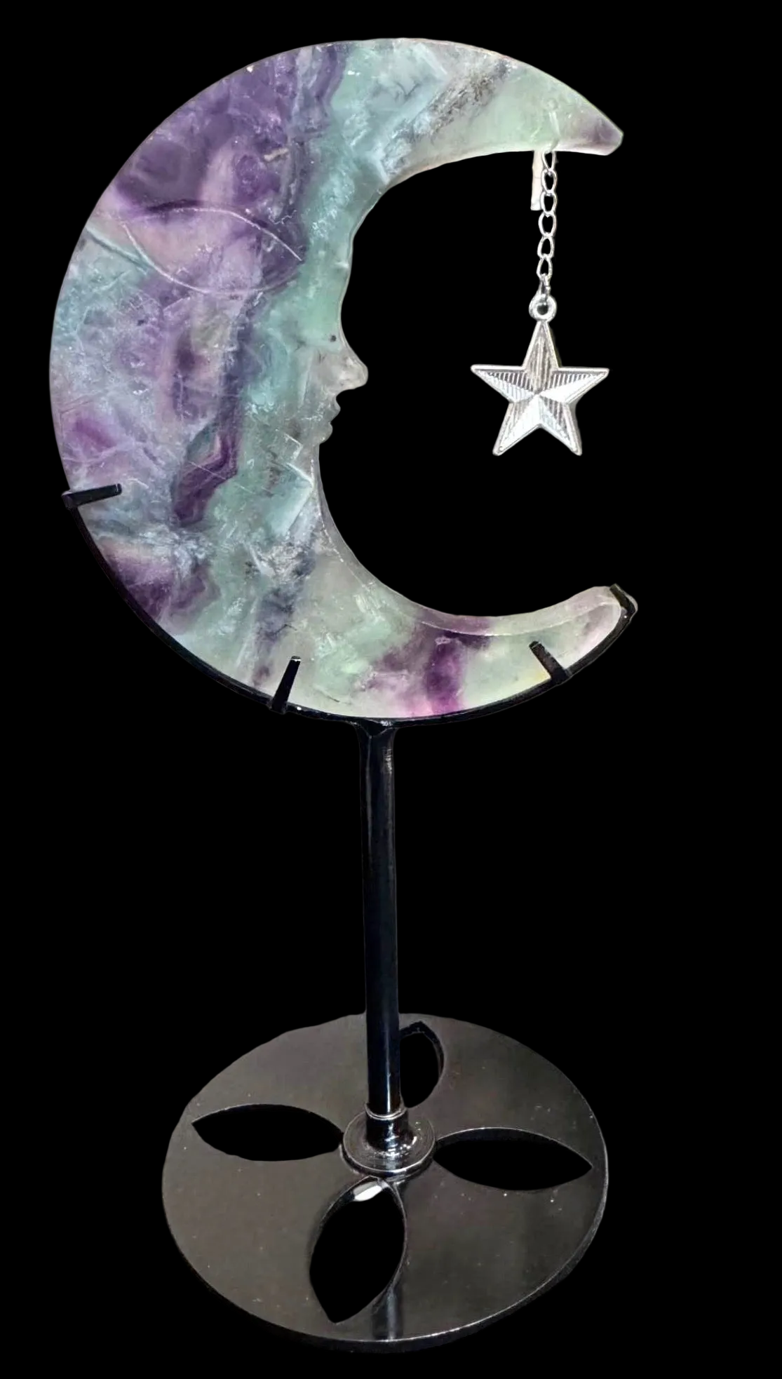 Beautiful Fluorite Crescent Moon Crystal with Star Charm