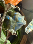 Labradorite and Red Jasper Carved Stone Roses on Metal Stem - Natural Stone Flower Decor