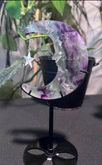 Beautiful Fluorite Crescent Moon Crystal with Star Charm