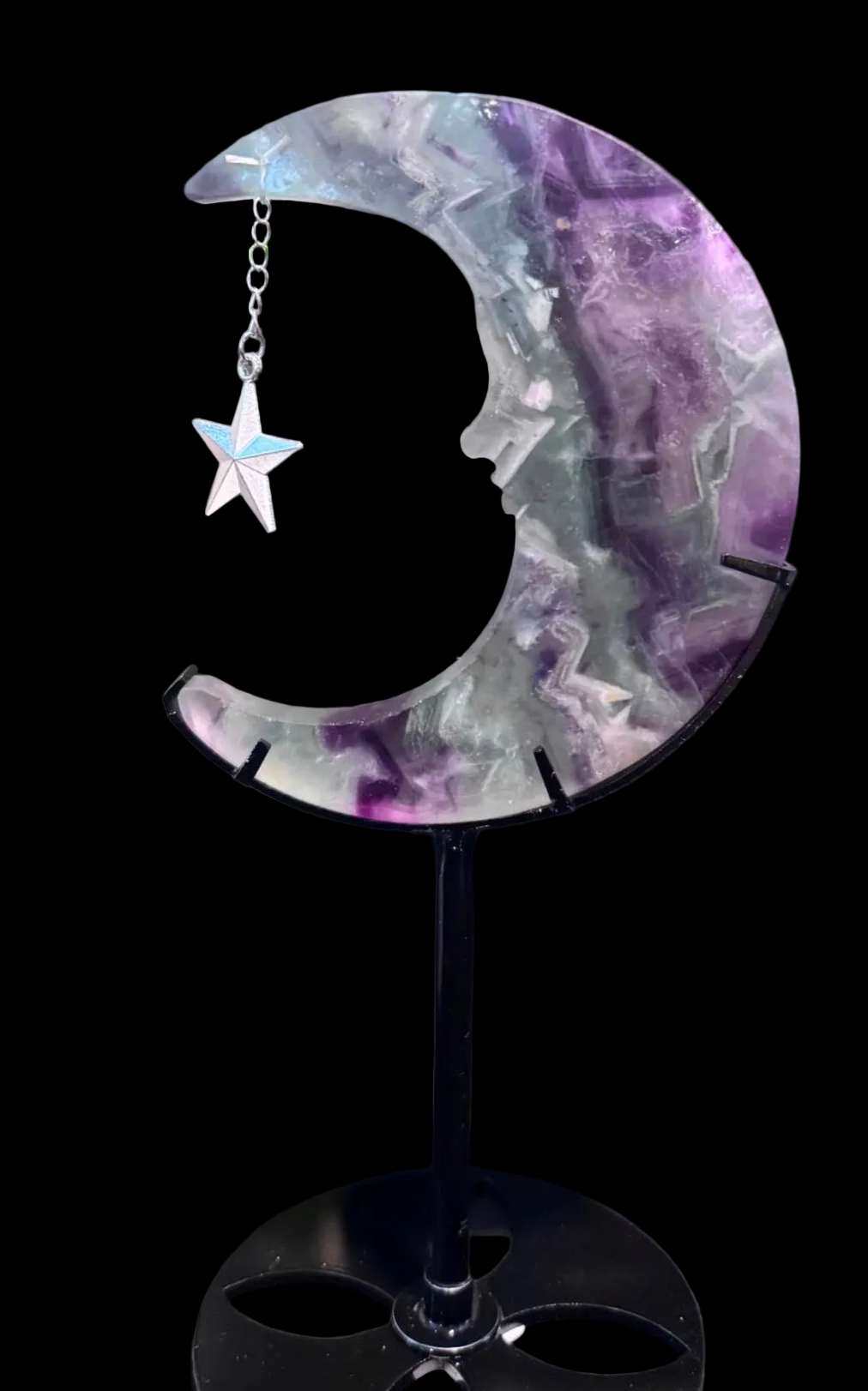 Beautiful Fluorite Crescent Moon Crystal with Star Charm