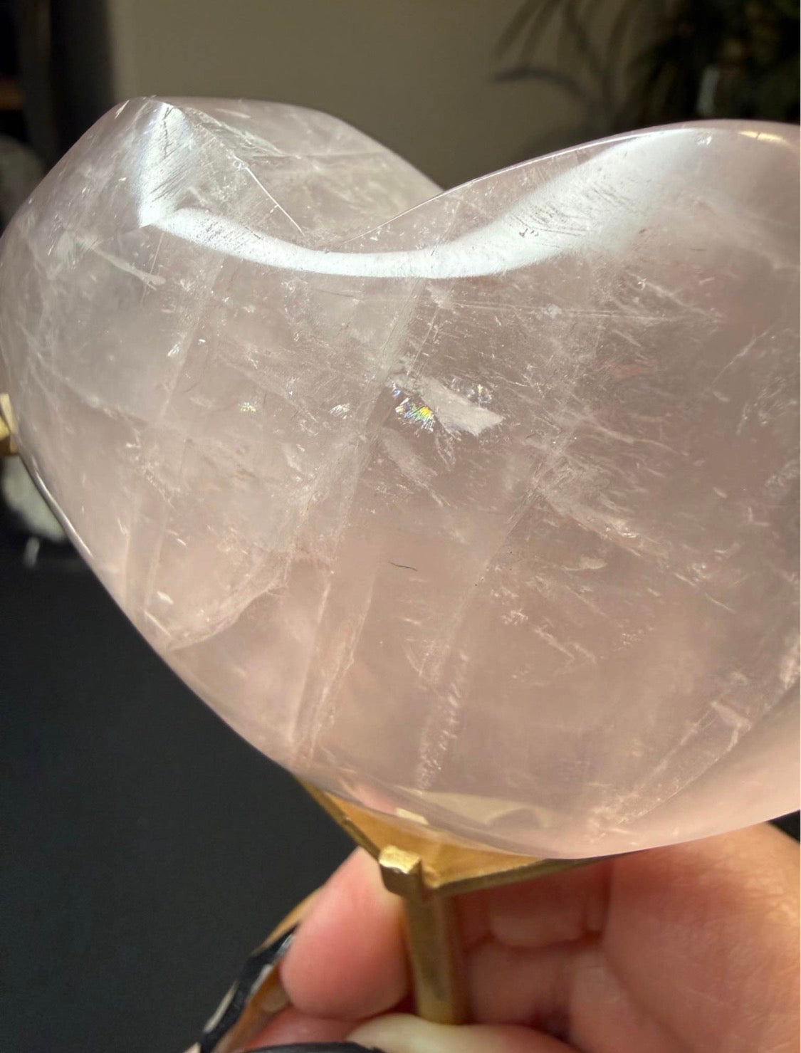 Rose Quartz Puffy Heart Crystal with Stand