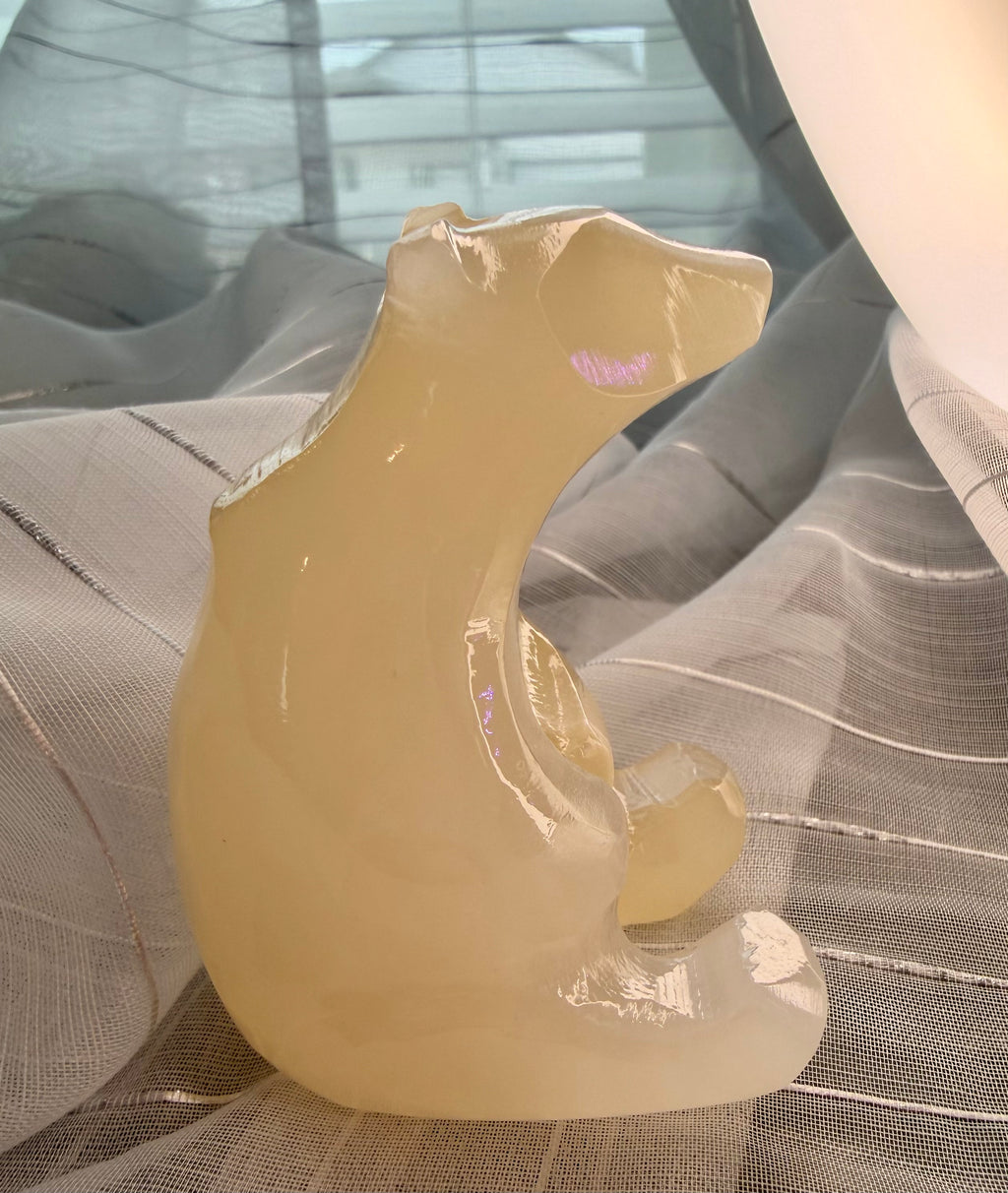 Hand Carved Amber Onyx Polar Bear from Mexico - UV Reactive Stone Figurine