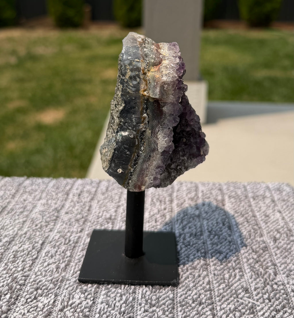 Brazilian Amethyst Cluster on Metal Stand - Natural Crystal Display 12.5 oz