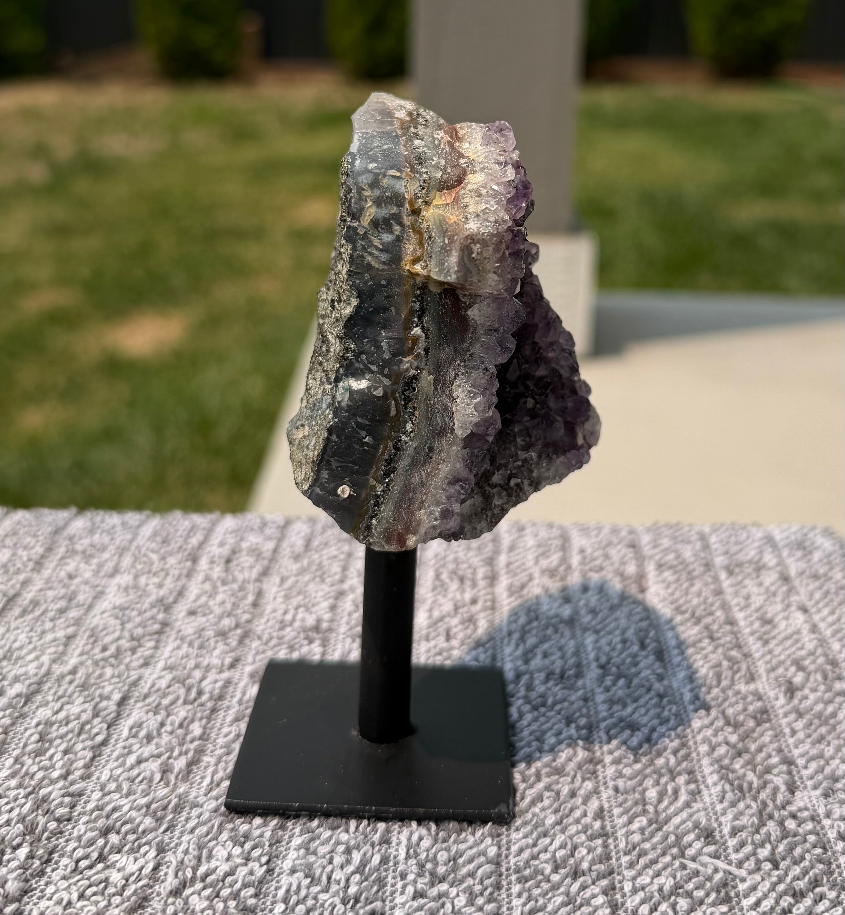 Brazilian Amethyst Cluster on Metal Stand - Natural Crystal Display 12.5 oz