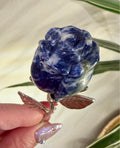 Sodalite Carved Rose on Silver Metal Stem - Natural Stone Flower Decor