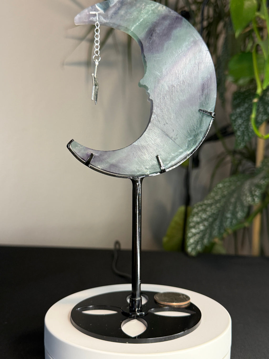Beautiful Fluorite
Moon Carving with Dangling Metal Star
