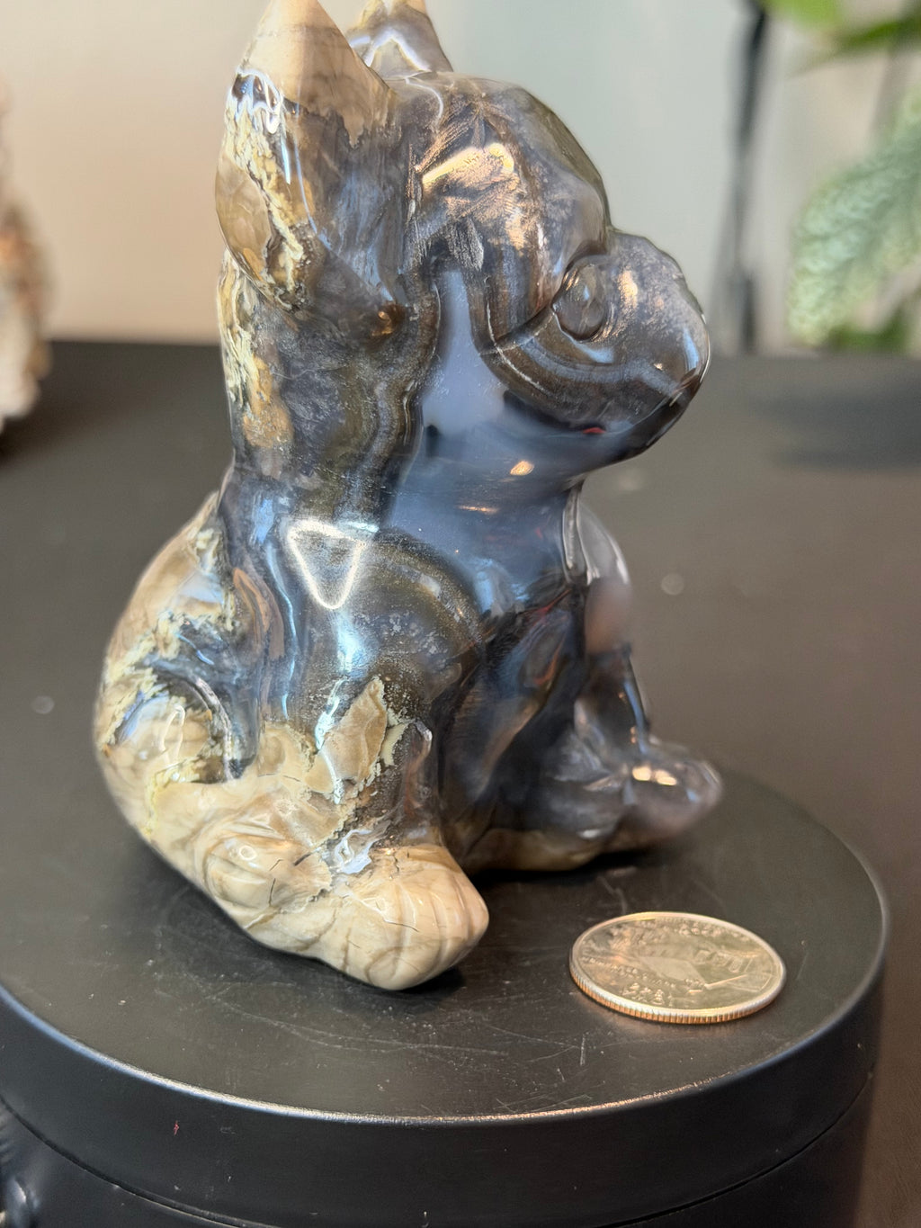 Big Volcano Agate Puppy Crystal Carving (UV Reactive)