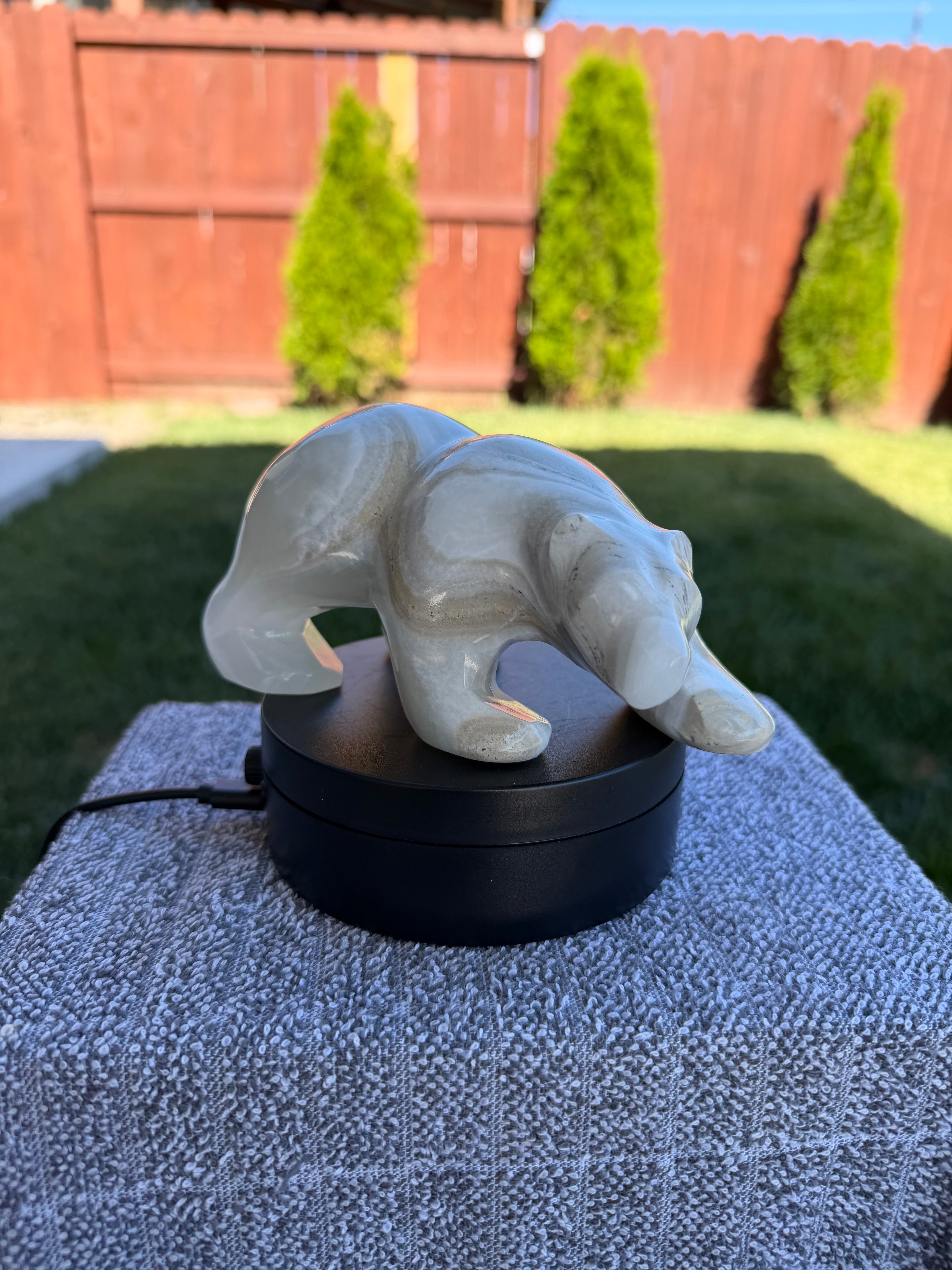 Large Mexican Onyx Hand Carved Bear Figurine 6.3" - Banded Stone Sculpture