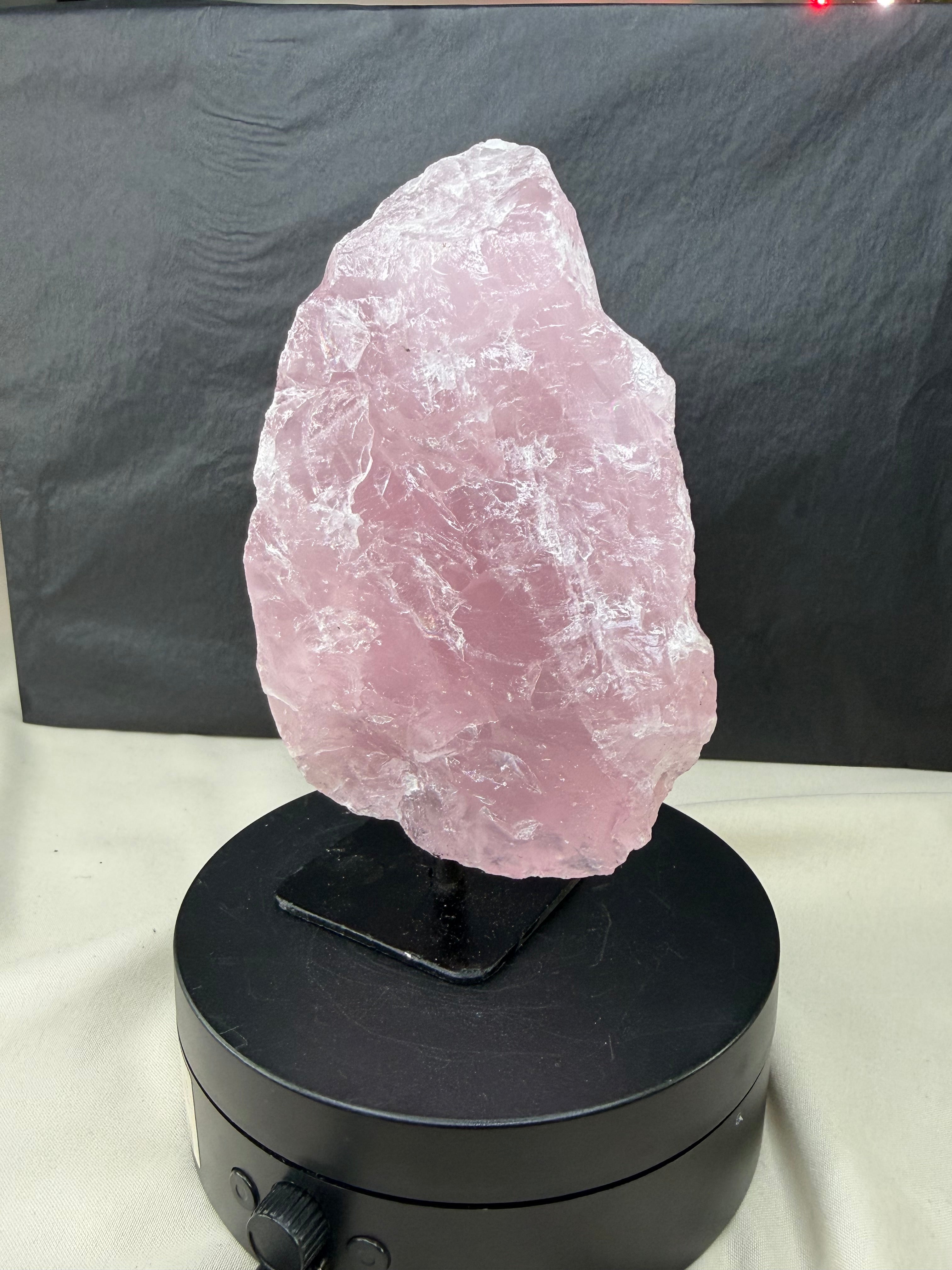 Gemmy Raw Rose Quartz Stone on Metal Stand - Pink Mineral Display Specimen