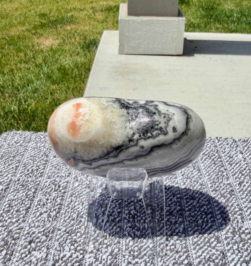 Stunning Zebra Calcite Puffy Heart 3" - Polished Banded Calcite Stone Decor