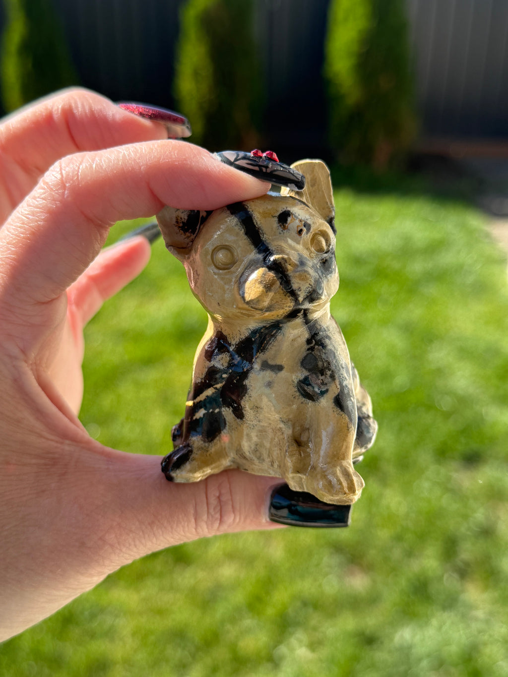 Natural Picture Jasper Frenchie Crystal Carving