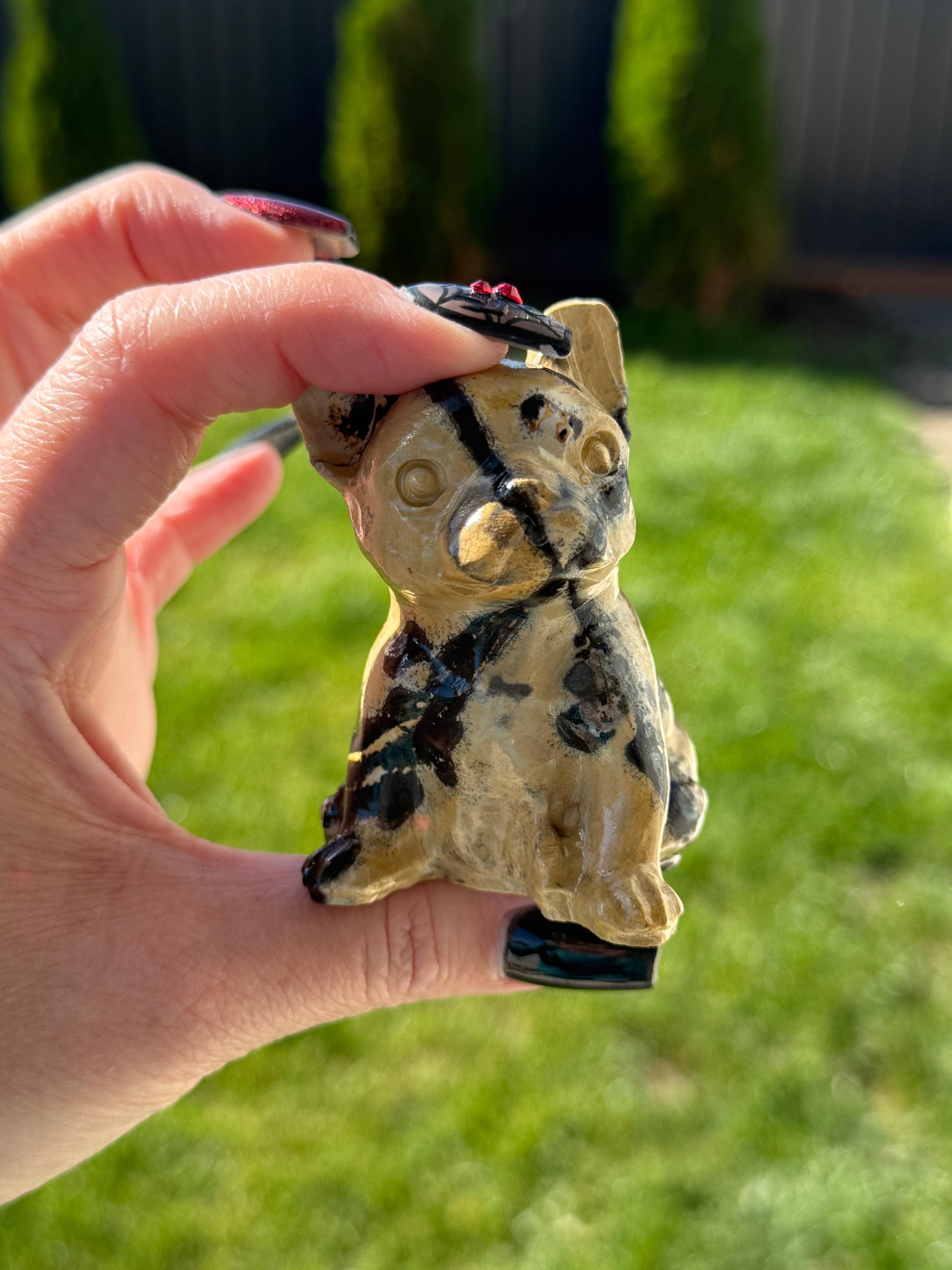 Natural Picture Jasper Frenchie Crystal Carving
