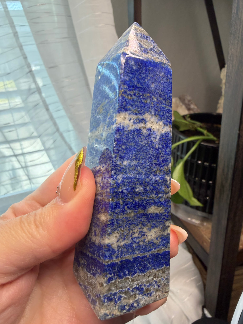 Lapis Lazuli Polished Crystal Tower 4.25" - Deep Blue with Pyrite