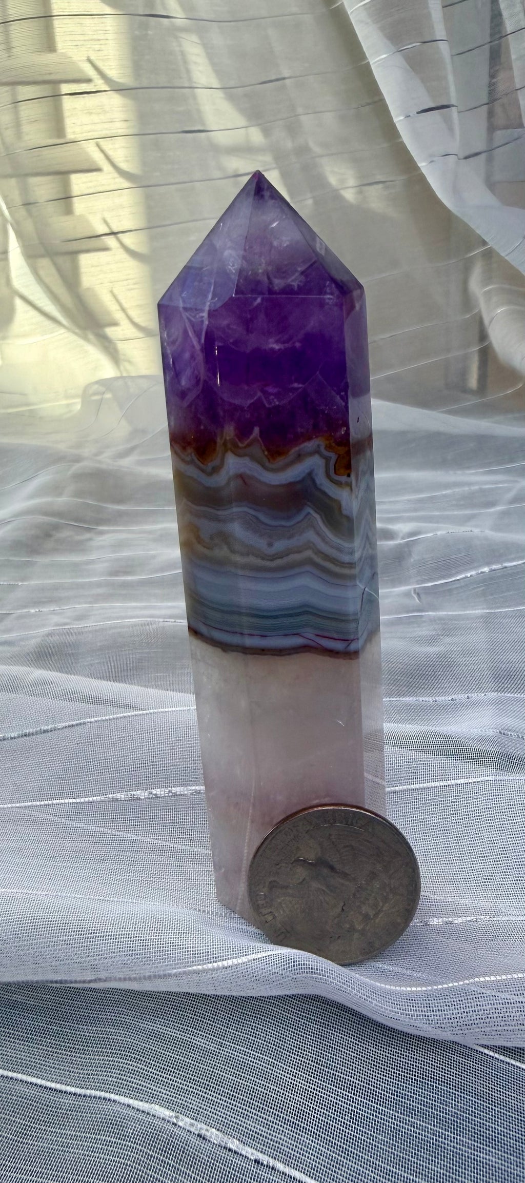 Amethyst Banded Agate Crystal Tower 3.25" - Polished Stone Point