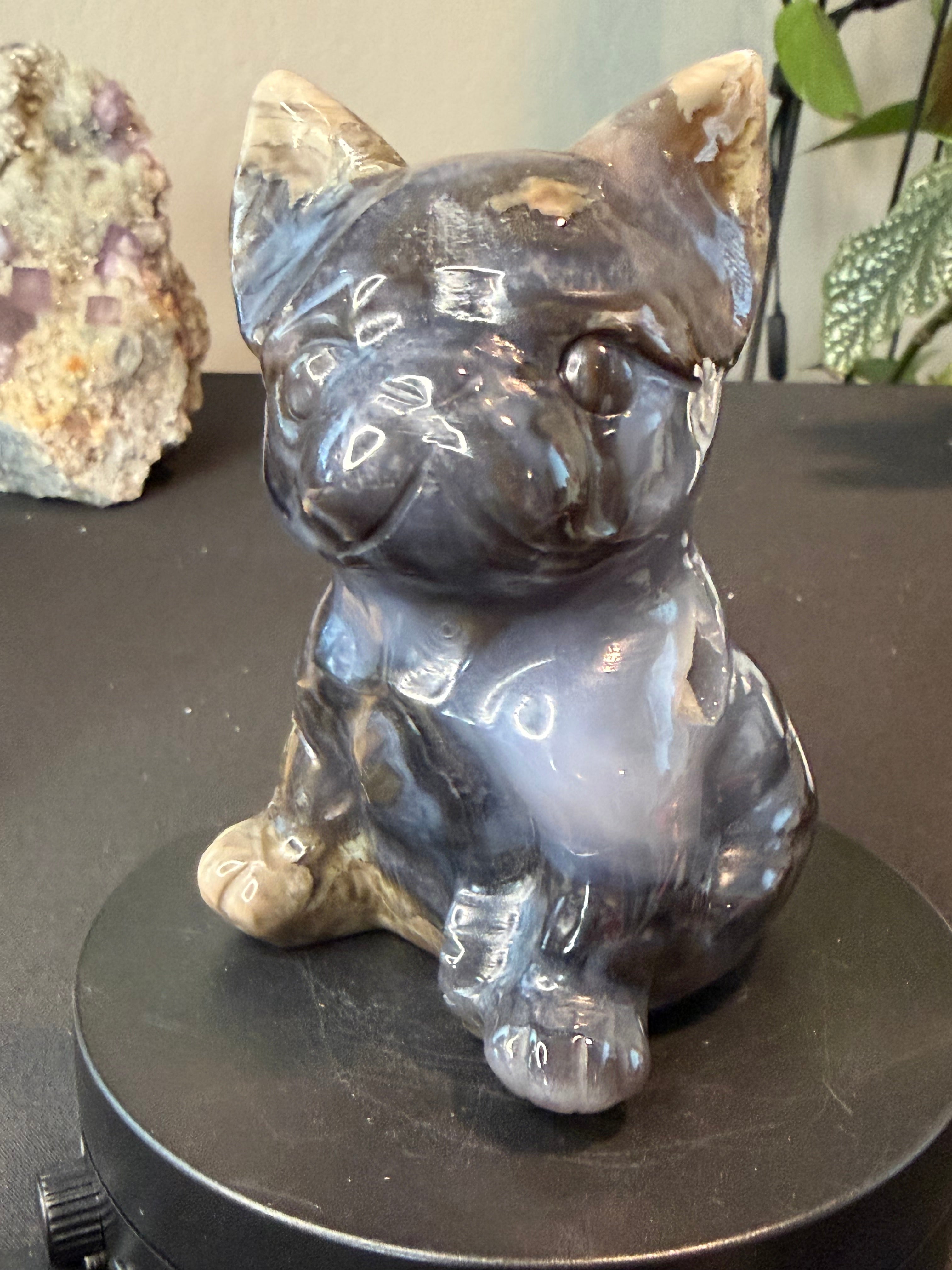 Big Volcano Agate Puppy Crystal Carving (UV Reactive)