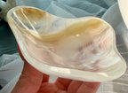 Polished Amber Onyx Bowl - Freeform Banded Stone Dish, UV Reactive