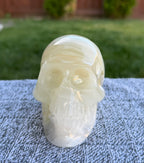 Mexican Green Onyx Skull Carving - UV Reactive Banded Calcite