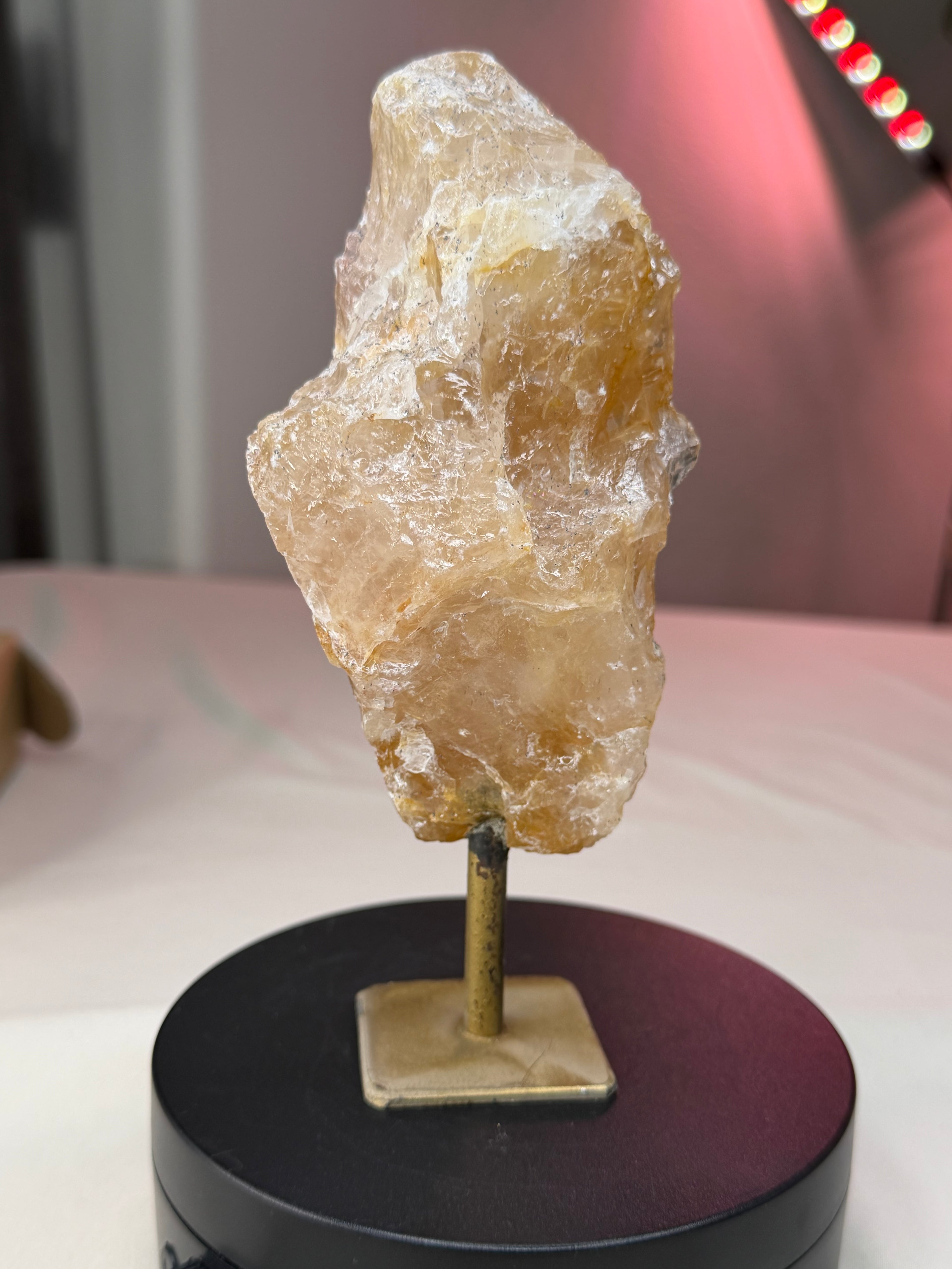 Golden Hematoid Quartz Stone on Stand - Raw Natural Mineral Display