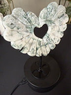 Tree Agate Heart Wing Carving with Stand