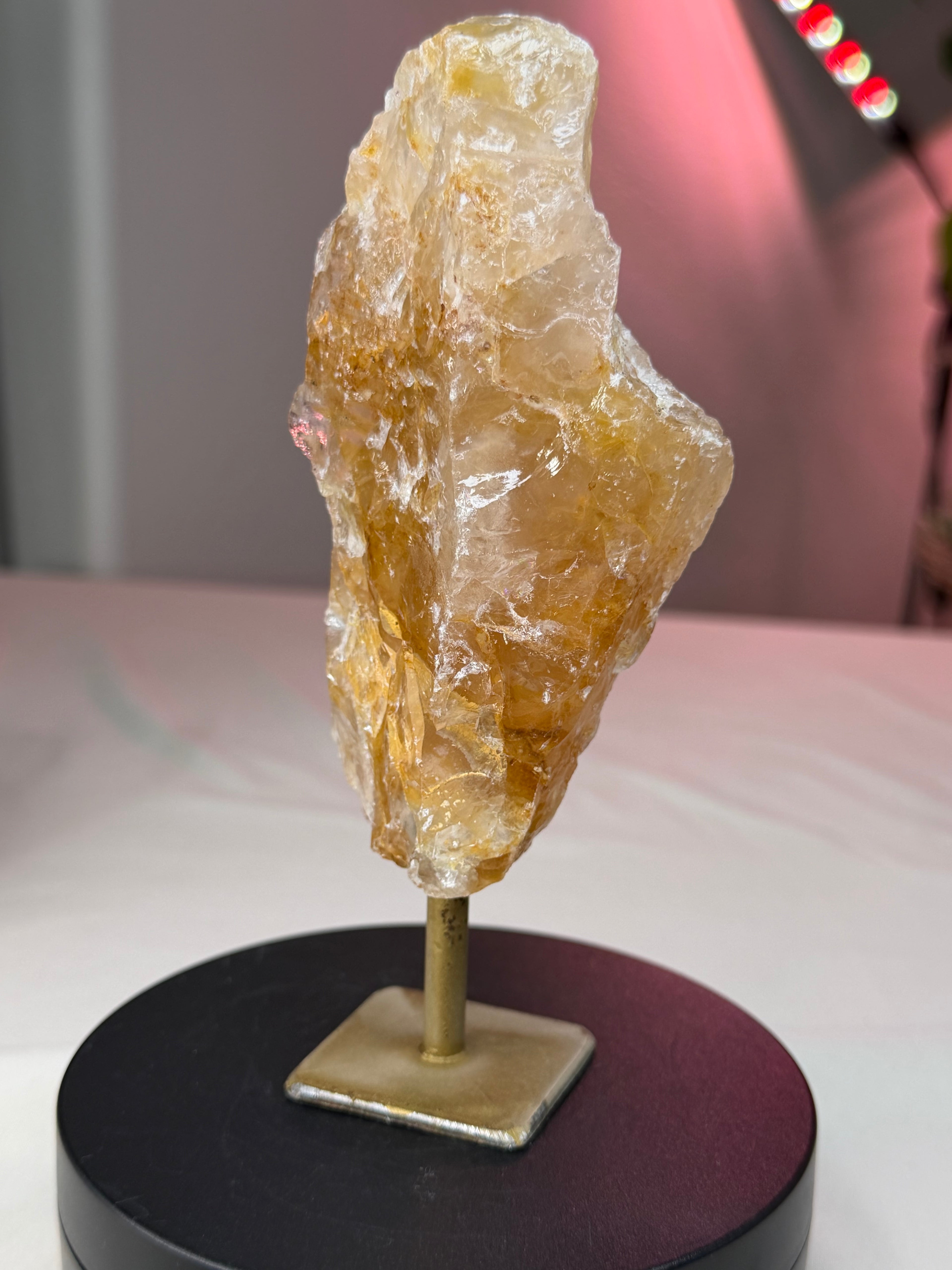 Golden Hematoid Quartz Stone on Stand - Raw Natural Mineral Display