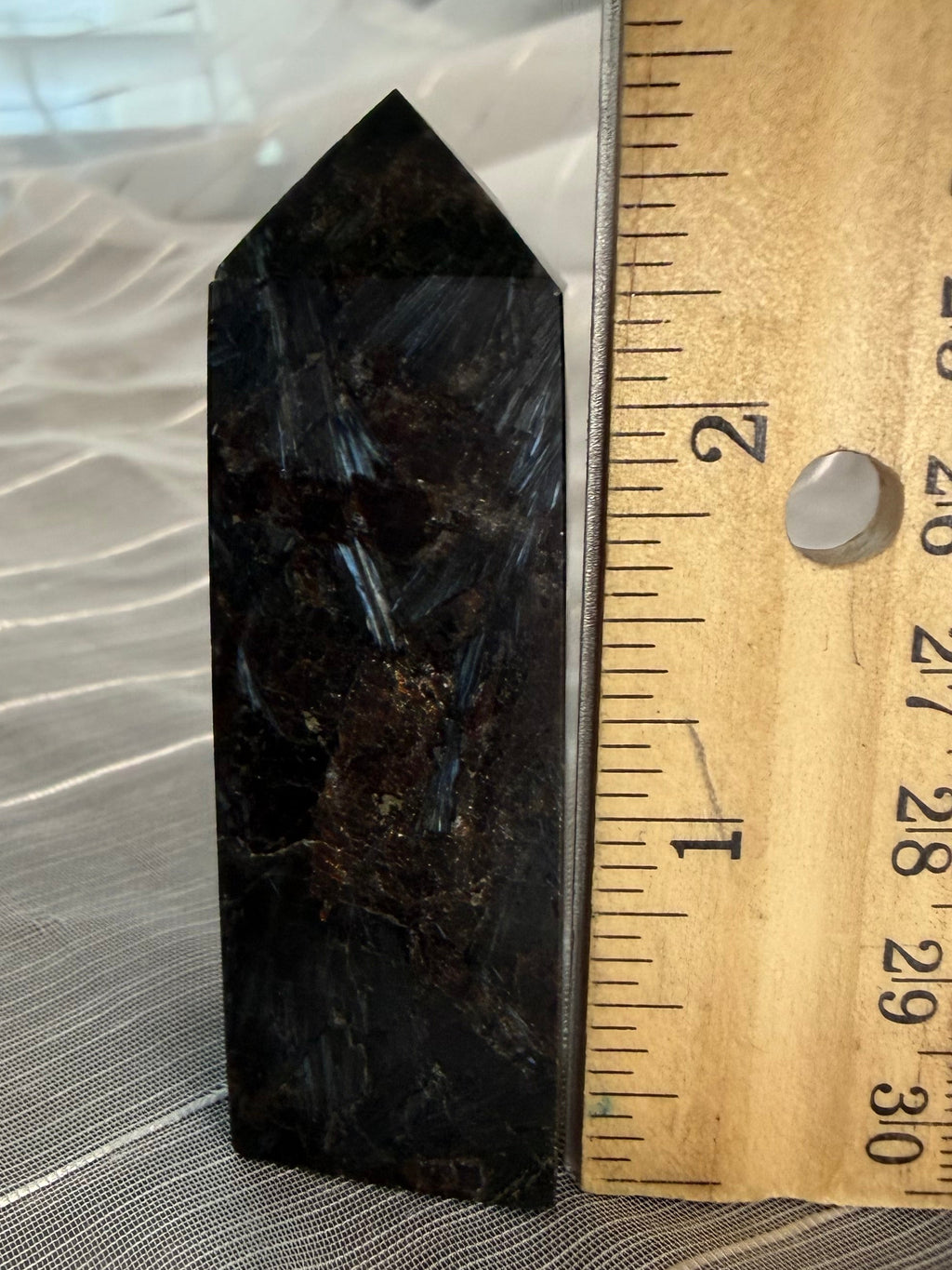 Arfvedsonite Polished Crystal Tower 2.5" - Black Stone with Blue Flash