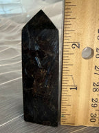 Arfvedsonite Polished Crystal Tower 2.5" - Black Stone with Blue Flash