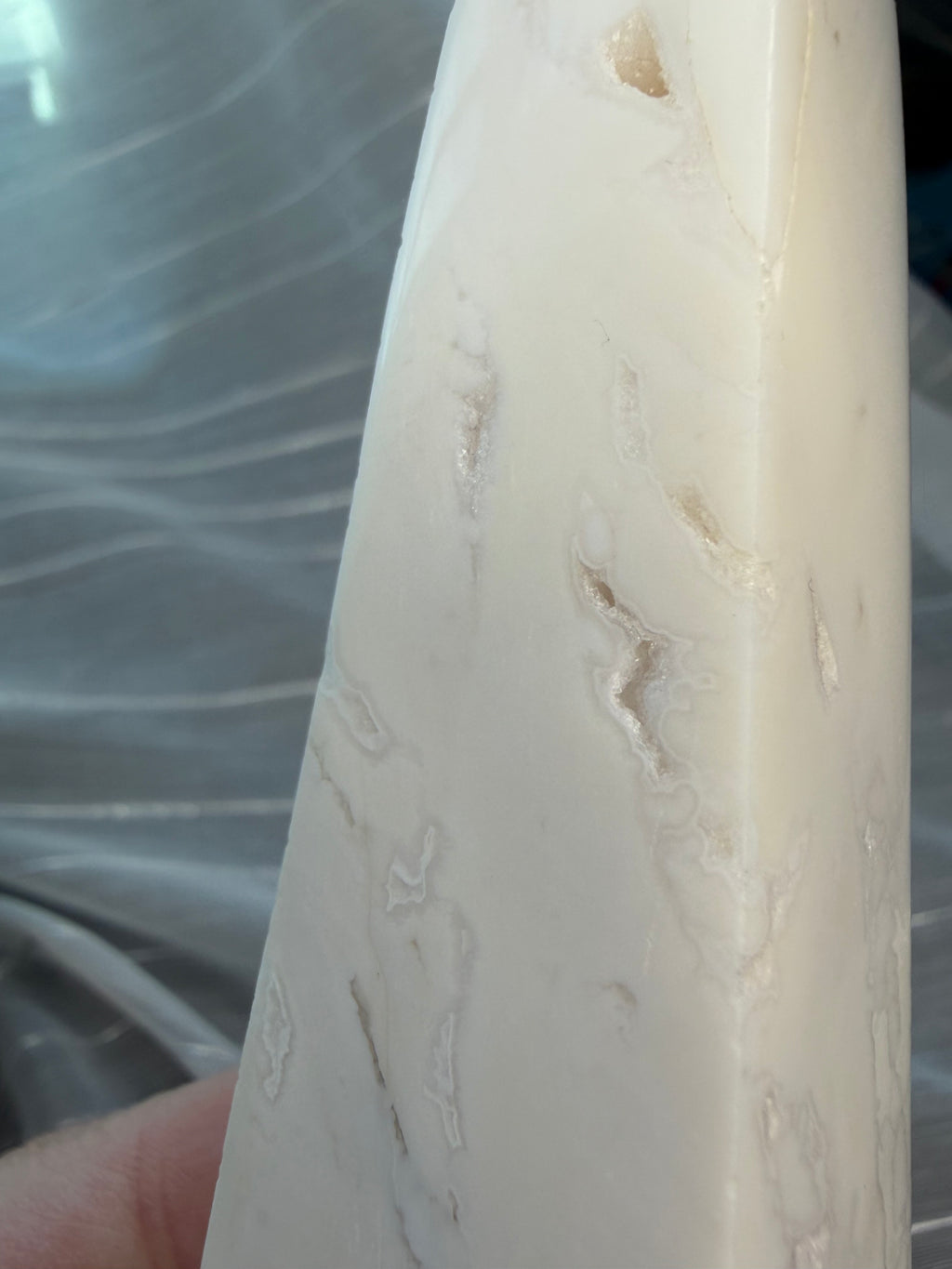 Polished White Druzy
Quartz Tower Obelisk -
Natural Mineral Specimen