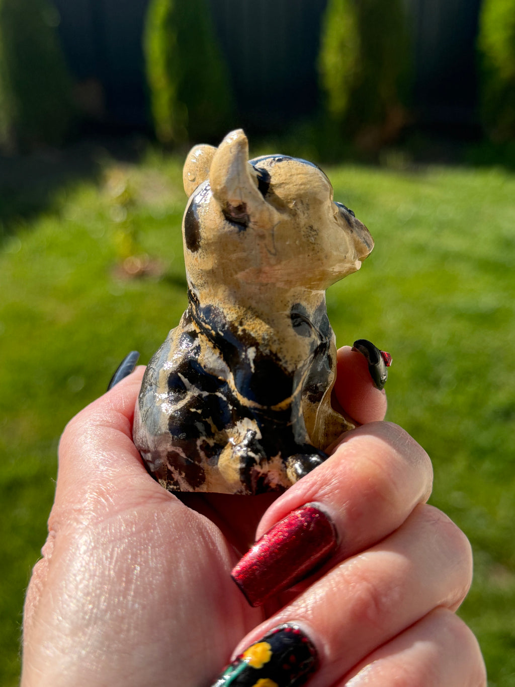 Natural Picture Jasper Frenchie Crystal Carving