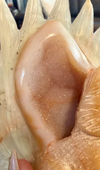 Druzy Agate 9-Tail Fox Carving - Crystal Kitsune Fox Statue