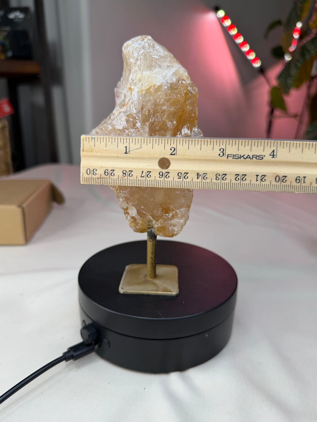 Golden Hematoid Quartz Stone on Stand - Raw Natural Mineral Display