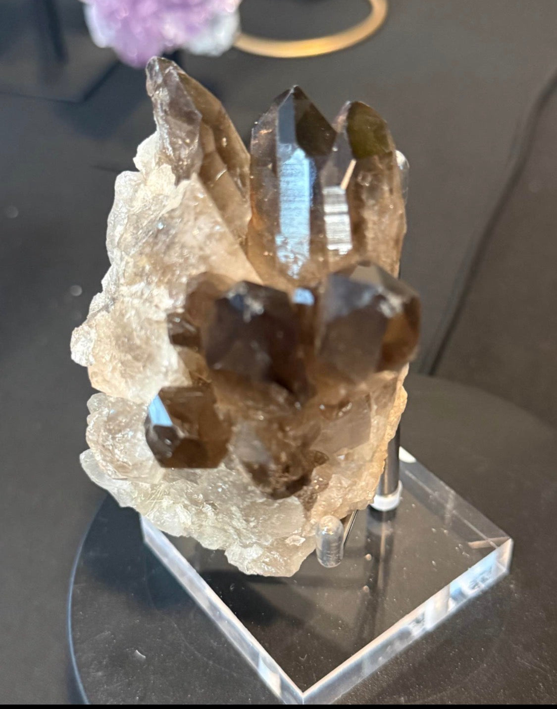 Smoky Quartz Cluster on Display Stand
