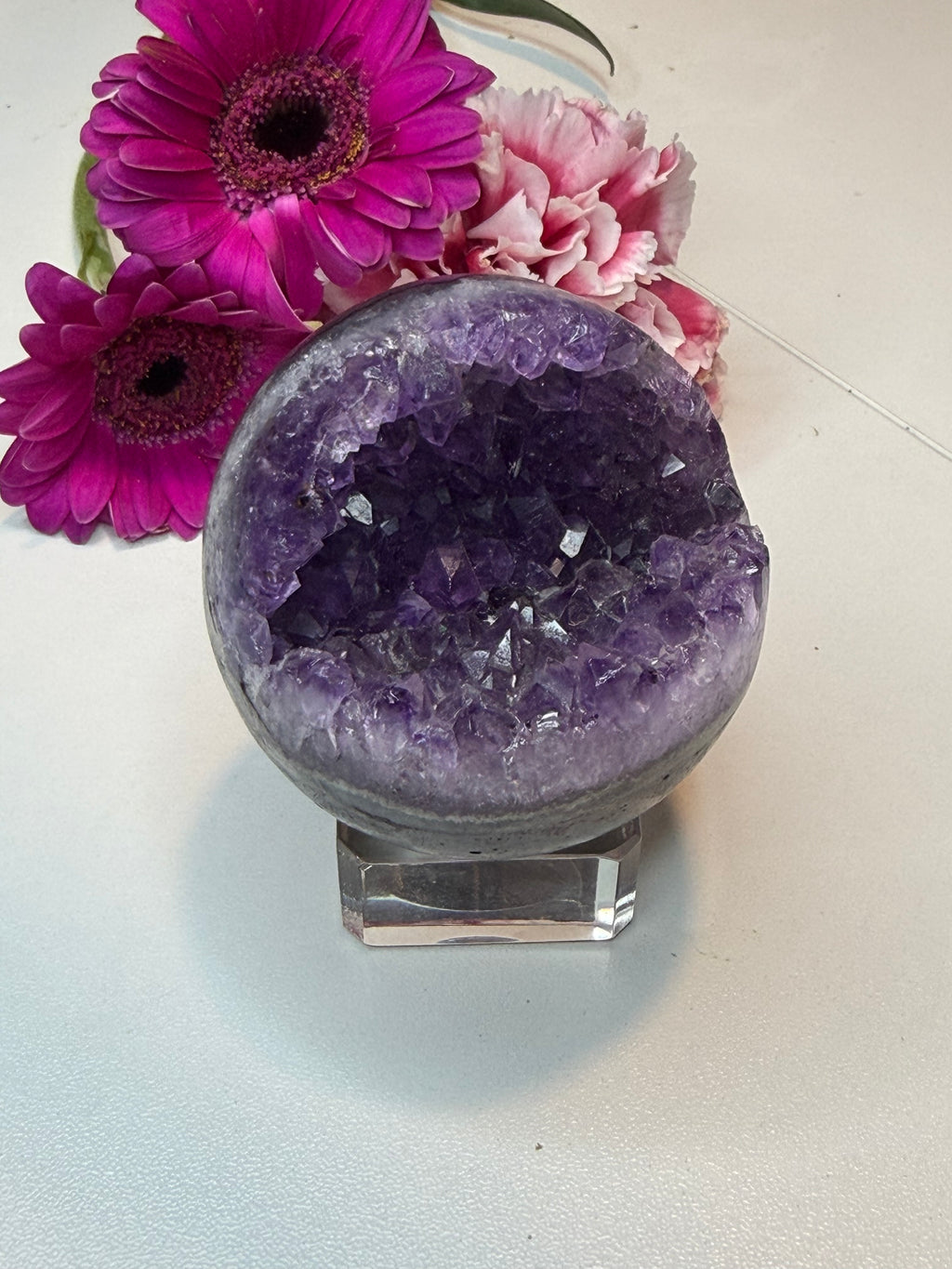 Amethyst ‘Pac-Man’ Geode Sphere with Stand - 60 mm